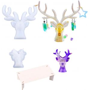 2 Pi&egrave;ces 3d Moules En R&eacute;sine De Cerf Avec Planche De Support En Bois Moules En Silicone Pour Support De Cerf Moules De Moulage En R&eacute;sine &Eacute;poxy Elk Et Bois - Neuf