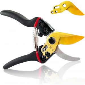 Cisailles à Haies Sécateur de jardin forgé avec poignée rotative et revêtement en titane de qualité supérieureLame Tranchante SK5(+1 lames) - Neuf