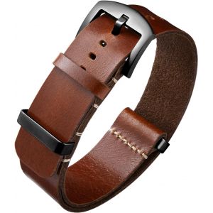 Eryi-Bracelets De Montres En Cuir Remplacement Bracelet Pour Montre En Cuir Huilé Crazy Horse 18mm 19mm 20mm 21mm 22mm 24mm Bracelets En Une Seule Pièce Pour Homme Et Femme Avec Boucle Argent/Noir - Neuf