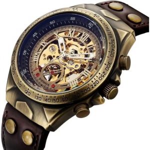 Top Marque Hommes Montres M&eacute;caniques Pour Hommes R&eacute;tro Automatique Squelette Steampunk Montres M&eacute;caniques En Cuir - Neuf