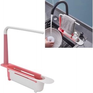 Sjzg-Porte-Éponge Pour Évier De Cuisine, Étagère De Rangement Télescopique Pour Éponge, Brosse À Savon, Chiffon, Organisateur D'évier Extensible En Pp Rouge - Neuf
