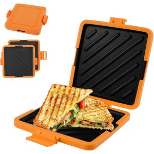 Machine &Agrave; Sandwichs Grill&eacute;s Pour Micro-Ondes, En Silicone, Technologie Heatwave, Plaques Antiadh&eacute;sives Sans Fil Pour Cuisiner De D&eacute;licieux Sandwichs Croustillants (Orange) - Neuf