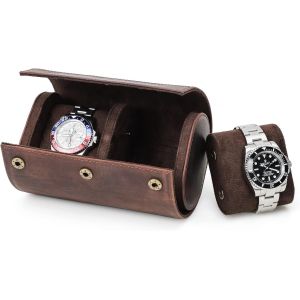 Kal-Étui De Montre En Cuir Véritable Pour 2 Montres De Voyage, Portable, Flexible, Avec Fente De Rangement - Brown - Neuf