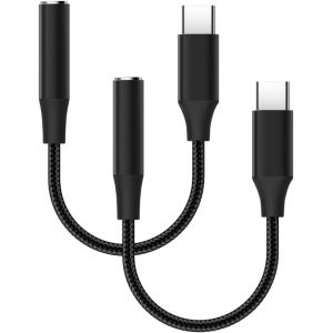 KALANKA-(Lot de 2) Adaptateur en Nylon Ultra résistant USB-c vers Prise Jack 3.5mm Femelle/Type-C Adaptateur pour Casque Audio, écouteur, iphone 15-16-16pro-max, Samsung Galaxy, Huawei, xiaomi, iPad - Neuf