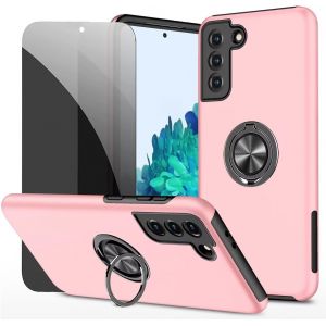 Kal-Privacy Coque Pour Samsung Galaxy S21 Plus 5g Housse Etui Avec Anti-Espion Verre Trempé Avec Support De Bague Résistant Aux Chocs Résistant Aux Rayures Pc Silicone Heavy Duty- Rose - Neuf