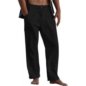 Pantalon Homme Lin Et Coton D&eacute;contract&eacute; Pant Men Toile &Eacute;t&eacute; Yoga L&eacute;ger Taille Elastique - Neuf