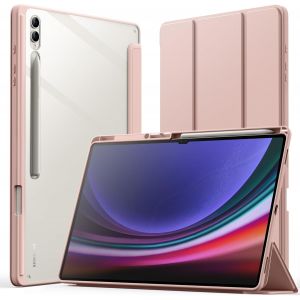 Coque pour Samsung Galaxy Tab S10 Ultra/Tab S9 Ultra 14,6 Pouces avec S Pen Porte-Stylet, Dos Clair Transparent en PC, &Eacute;tui Housse de Tablette Antichoc &agrave; Support (Or Rose) - Neuf