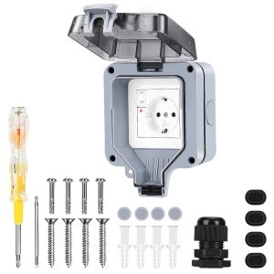 Prise murale ext&eacute;rieure &eacute;tanche IP66 - Pour ext&eacute;rieur - Avec interrupteur ind&eacute;pendant - Avec interrupteur - Pour jardin, cuisine, garage - Neuf