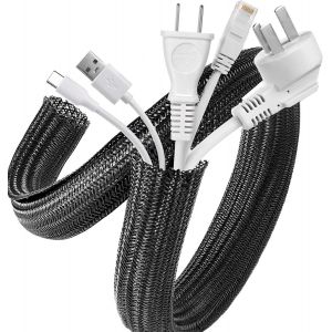 MEVRONISSHOP-Gaine de C&acirc;ble 6 M&egrave;tre 16-26 mm, Manchon de C&acirc;ble Souple Ajustable Tiss&eacute;e Flexible pour Bureau - TV - Ordinateur PC, 6 M&egrave;tre/19.68ft-Noir - Neuf