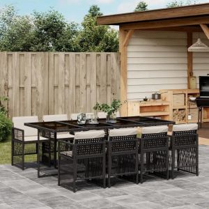 Ensemble À Manger De Jardin 9pcs Coussins Noir Résine Tressée - Neuf