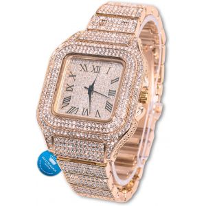 Eryi-Diamants Montre En Or,Homme Plaqué Or 18k/Or Rose/Rhodium Noir/Plaqué Platine Or Blanc 40mm Largeur Cadran Carré Quartz Avec Chaîne Cubains Bracelet Collier,Avec Boîte Cadeau - Neuf