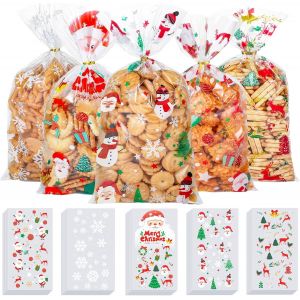 125 Pièces Sachet Transparents Bonbon pour Biscuits, Cellophane Sacs Plastique de Cadeau Noel avec Cravates Torsadées pour Patisserie Gateau Chocolat - Neuf