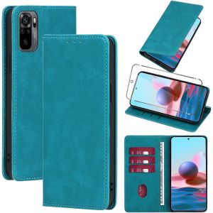 Kal-Coque Cuir Pour Xiaomi Redmi Note 10s 4g 6.43"" Avec 1 Verre Trempé Etui À Rabat En Pu Porte-Cartes Portefeuille Support Flip Housse Magnétique Antichoc Anti-Rayures Case,Light Bleu Clair - Neuf