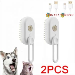Brosse &Agrave; Vapeur Pour Chien Et Chat,Pulv&eacute;risateur &Eacute;lectrique Pour Massage,Outil De Toilettage Pour Animaux De Compagnie,Perte,Pulv&eacute;risation &Eacute;lectrique 3 En 1,Peignes De Massage.2pcs-White. - Neuf
