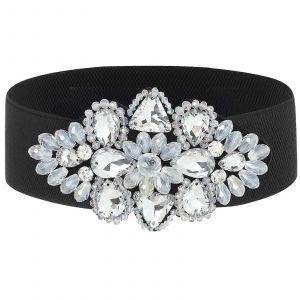 Strass &Eacute;lastique Ceinture Noir Femme Stretch Ceinture D'or Des Filles &Agrave; L'&eacute;chelle De Cristal De Fleur &Agrave; La Taille De L'accessoire De La Taille X-Large - Neuf