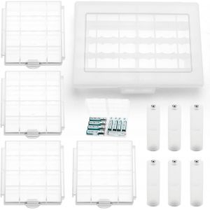 5 Pi&egrave;ces AA/AAA Bo&icirc;te de Rangement Kits, Bo&icirc;te &agrave; Piles en Plastique, avec 6 Pi&egrave;ces Convertisseur d'adaptateur de Batterie de AAA a AA, pour Piles AAA et AA Rangement Piles (4+10 Cellules) - Neuf