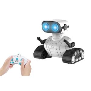 Robot t&eacute;l&eacute;command&eacute; avec yeux LED, fonction vocale et chenilles - Neuf