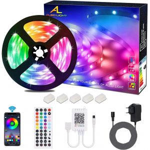 KALANKA-Ruban LED 5m Bluetooth 5050 Non impermeabile RGB SMD Bande LED Strip avec T&eacute;l&eacute;commande infrarouge &agrave; 44 touches et Alimentation 12V Bande Lumineuse pour TV Maison D&eacute;coration No&euml;l - Neuf