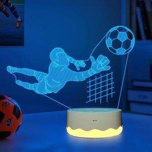 Lampe 3d Football, Gardien De But Illusion Led Veilleuse Avec 16 Couleurs Changeantes Télécommande, Meilleur Décor De Salle À Thème Sportif Cadeaux D'anniversaire De Noël - Neuf
