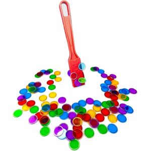 ERYI-Kit De Bingo Magnétique - 1 Bâton Magnétique + 100 Jetons Loto - Jeu Éducatif Pour Enfants Et Accessoire Pratique De Stockage (Rouge) - Neuf