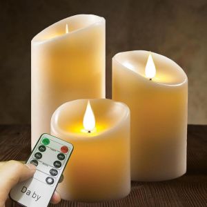 Jgd-Bougies Led, Jeu De 3 Bougies D&eacute;coratives (10cm, 12.5cm, 15cm), Bougies Inflamm&eacute;es Avec T&eacute;l&eacute;commandes &Agrave; 10 Boutons. Flamme Led Clignotante, Faite De Vraie Paraffine. - Neuf