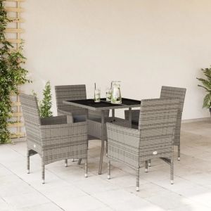 Prolenta Premium - Ensemble &Agrave; Manger De Jardin Et Coussins 5 Pcs Gris Rotin Verre - Neuf
