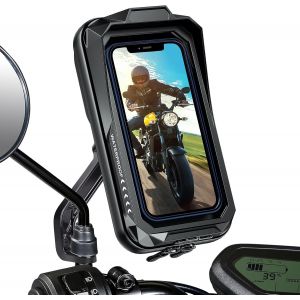 Support Telephone Moto Etanche 360&deg; Rotation Support Smartphone Moto Anti Vibration Support T&eacute;l&eacute;phone Scooter Avec Ecran Tactile Porte Moto Retroviseur Pour T&eacute;l&eacute;phone Jusqu'&agrave; 7,0 - Neuf