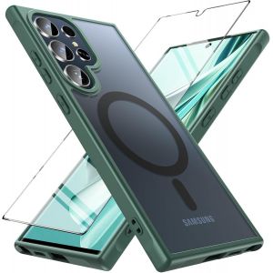 Magn&iquest;&iquest;tique Coque pour Samsung S24 Ultra,Coque S24 Ultra, Antichoc [avec Verre Tremp&iquest;&iquest;], Translucide Mat Protection Housse Etui Case pour Samsung Galaxy S24 Ultra(Vert) - Neuf