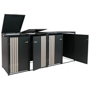 Cache-Poubelles Pour 4 Bacs Avec Couvercle Abri Pour Poubelles En M&eacute;tal Avec Ouverture Par Le Haut 122x264x84 Cm Anthracite Aspect Bois Clair 04_0009343 - Neuf