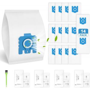 Lot de 14 Sacs à Poussière GN 3D Pure Compatibles avec Miele Sacs Pour Aspirateurs Classic C1, Complete C2/C3, Séries S400i à S5456i, S600 à S658, S800 à S588 Avec 4 Filtres et 1 Brosse - Neuf