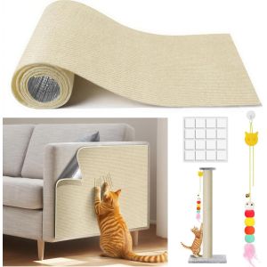 Tapis ¿¿ Gratter Autocollant, Avec Jouet ¿¿ Plume Pour Chat, 16 Autocollants. Diy Protege Canape Griffe Pour Meubles, Poteau ¿¿ Gratter£¬ ¿¿Tag¿¿Res Pour Arbre ¿¿ Chat (100 Cm X 40cm) - Neuf