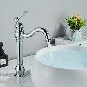 KALDF-Robinet De Lavabo De Salle De Bains En Bronze Noir, Mitigeur D'Eau De Lavabo À Poignée Unique, Robinet De Lavabo De Bain Monté Sur Le Pont,High-Chrome, - Neuf