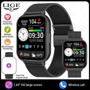 Lige 1.83 "Montre Intelligente De Sport Horloge De Fitness Moniteur De Sant&eacute; Montre Intelligente &Eacute;tanche Montres D'Appel Sans Fil Pour Hommes Femmes Android Ios.Mesh Black. - Neuf