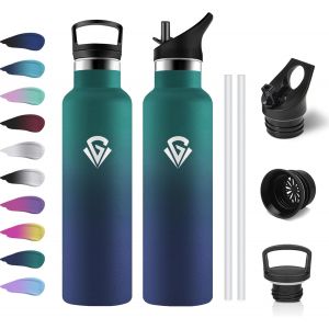 Gourde Isotherme 500ml, Bouteille Isotherme Double Paroi, Gourde Inox Aver Paille, Sans Bpa, &Eacute;tanche & , Bouteille Isotherme Pour Enfant, Sport De Plein Air, L'&eacute;cole, Bureau, Ext&eacute;rieur - Neuf