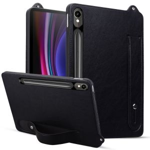 &Eacute;tui en TPU et cuir pour Samsung Galaxy Tab S10 / S9 / S8 / S7 avec bracelet, Noir - Neuf