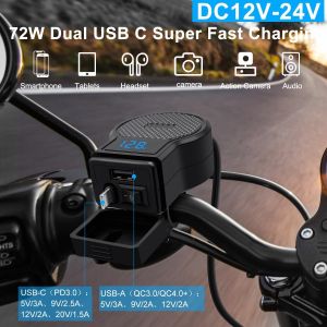 CMJAAGUR-Pr Usb 72W &Eacute;tanche Pour Moto, Chargeur Moto Avec Interrupteur, C&acirc;ble Type-C R&eacute;tractable + Qc4.0/Pd3.0, Pr Motocycle Sae-An-Usb Avec Led Voltage Pour Atv/Dirt Bike, Cell Phone/Gps[M650] - Neuf