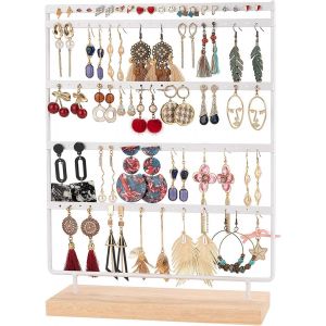Subzonal-Porte-Bijoux, À 100 Trous, Organisateur De Boucles D'oreilles, En Métal, À 5 Niveaux Avec Base En Bois, 35 X 27 Cm, Pour Le Rangement, Blanc ¿ - Neuf