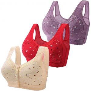 Lot De 3 Brassiere Sport Femme Dentelle Push Up Soutiens-Gorge Fermeture Devant Brassi&egrave;re Anti Affaissement Sous Vetements Doux Confortable Brassiere Sans Armature Classique Lingerie Quotidien - Neuf