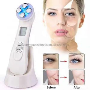 Nouvel appareil de lifting facial 5 en 1 avec luminoth&eacute;rapie LED et soin anti-rides en 60 secondes - QM, rose - Neuf