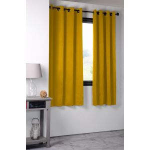 Rideau Occultant Uni 210gr/M2 Polyester Jaune Moutarde 135x250 Cm - Neuf