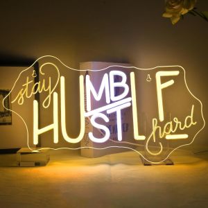 Stay Humble Hustle Hard Neon Led,Humble Hustle Néon Led Pour La Décoration Murale,Enseigne Lumineuse Pour Les Gymnases Modernes, Les Bureaux, La Chambre À Coucher - Neuf