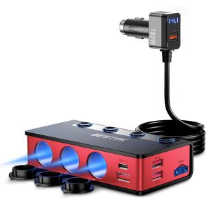CMJAAGUR-3 Pr S Adaptateur Allume Cigare Usb 12V/24V, Chargeur De Voiture 180W Usb-C Pd Usb Qc3.0 Avec 6 Ports Usb Avec Affichage Led Pour Iphone Dash Cam (Rouge)[M1515] - Neuf