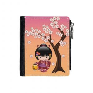 Portefeuille Poupée Kokeshi japonaise Sakura=36 Compact en Simili-Cuir Porte-Cartes Fermeture Éclair Homme Femme A - Neuf