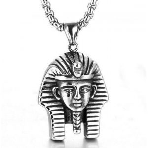 Kal-Pendentif Pharaon Égyptien En Argent, Collier Portrait Pharaon Pour Hommes, Collier Tête Pharaon Hip Hop Bijoux Charme Du Roi Égyptien Pharaon, Collier Pendentif Amulette Punk Pharaon Pour Garçon - Neuf