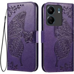 KAL-Coque Pour Redmi 13C (4G) / Poco C65 (6.71"" Inches) Etui Flip Magn&eacute;tique Avec 3 Fentes Pour Cartes 1 Portefeuille, Housse - Violet Fonc&eacute; - Neuf