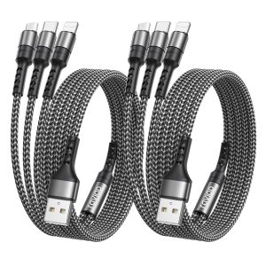C&acirc;ble Multi Usb, 3 En 1 C&acirc;ble Universel [2M, Lot De 2] Multi Usb C&acirc;ble De Chargement En Nylon Avec Micro Usb Type C Lightning C&acirc;ble Pour Iphone, Galaxy S23, Huawei, Honor - Neuf