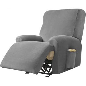 SUBZONAL-Housse de Fauteuil Relax Doux Velours Extensible, 4 Pi&egrave;ce Housse de Canap&eacute; Antid&eacute;rapante avec Poche Lat&eacute;rale, Protege de Meubles Lavable pour 1 Places Fauteuil Inclinable (Gris fonc&eacute;) - Neuf