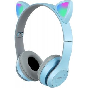 AYU-¿¿couteurs Bluetooth pour enfants avec microphone, ¿¿couteurs Bluetooth pour fille, ¿¿couteurs sans fil avec oreille de chat, ¿¿couteurs pliables pour enfants pour l'¿¿cole, les voyages (bleu - Neuf