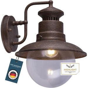 Asfasfq-Applique Murale Extérieure En Acier Rouillé - Applique Murale Vintage - Maison De Campagne - Applique Extérieure (Lampe Extérieure, Éclairage Mural, Lanterne, Verre, Couleur Rouille) - Neuf