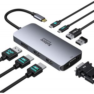 Dock USB C Docking Station USB C Double Moniteur, 8 en 1 HUB USB C Dual HDMI et Displayport/VGA, PD 100W, USB C 2.0, 2*USB 2.0, Stations d'accueil USB C Multiport pour MacBook Lenovo Microsoft - Neuf